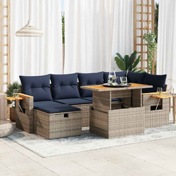 vidaXL Σετ Σαλόνι Κήπου Rattan 7τμχ Μπεζ Navy Μπλε 3328139