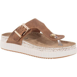 Sunny Roma Δερμάτινες Γυναικείες Σαγιονάρες Flatforms Ανατομικές Καφέ 60701