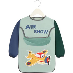 QueenMother Air Show Αδιάβροχη Σαλιάρα Ποδιά Υφασμάτινη με Αυτοκόλλητο Τσέπη & Μανίκια 6m+ Πράσινο Mint