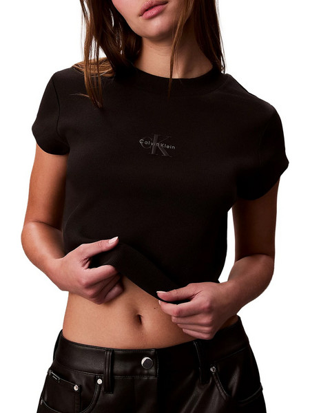 Calvin Klein Γυναικείο Καλοκαιρινό Crop Top Ριπ Μαύρο LV047AB802-UB1