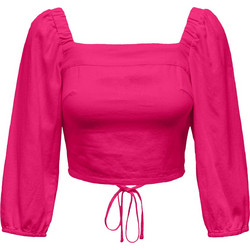 Only Γυναικείο Καλοκαιρινό Crop Top Λινό Φούξια 15278796