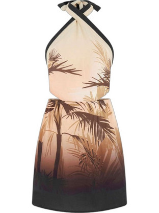 Guess Fleur Mini Καλοκαιρινό Βραδινό Φόρεμα Μεταξωτό Μπεζ E6GK02WP232