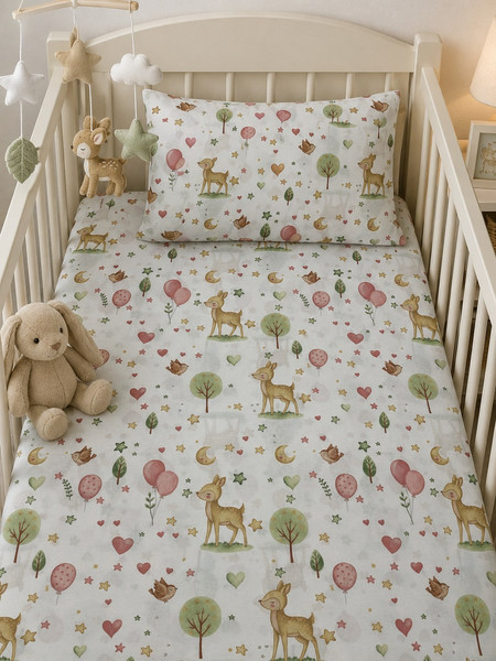 BunnyBebe Σετ Βρεφικά Σεντόνια Κούνιας Βαμβακερά με Λάστιχο 70x140+15 260 Deer Pink 3τμχ