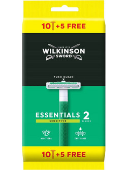 Wilkinson Sword Essentials 2 Sensitive Ξυραφάκι μιας Χρήσης με 2 Λεπίδες & Λιπαντική Ταινία 15τμχ