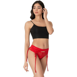 Cottonhill Carmen Σετ Ζαρτιέρες & Εσώρουχο με Δαντέλα See Through Κόκκινες CH4036