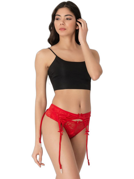 Cottonhill Carmen Σετ Ζαρτιέρες & Εσώρουχο με Δαντέλα See Through Κόκκινες CH4036