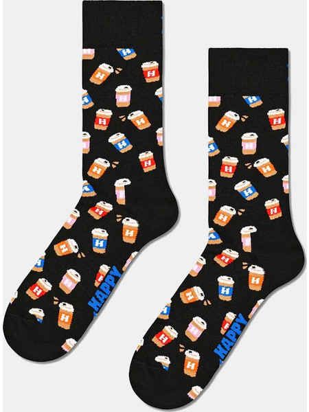 Happy Socks Take Away Latte Fleece Ανδρικές Κάλτσες Ψηλές με Σχέδια Μαύρες P006548