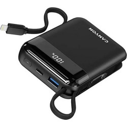 Canyon OnPower 104 Power Bank 10000mAh 20W με Ενσωματωμένα Καλώδια USB-C & Lightning Power Delivery Black