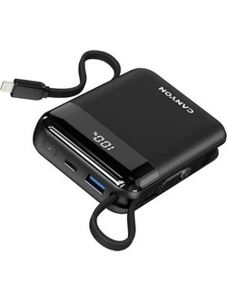 Canyon OnPower 104 Power Bank 10000mAh 20W με Ενσωματωμένα Καλώδια USB-C & Lightning Power Delivery Black