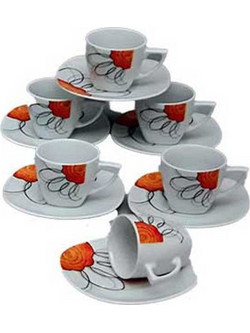 For Home Daisy Σετ Φλιτζάνια Espresso & Ελληνικού Καφέ Πορσελάνης Λευκά Πορτοκαλί 6τμχ 9000-GC08628