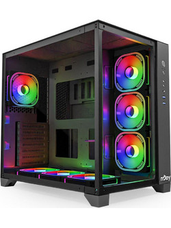 Njoy Aura Black Gaming Midi Tower Κουτί Υπολογιστή RGB με Πλαϊνό Παράθυρο
