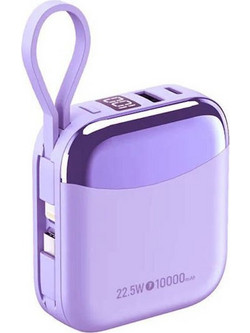 Takemore R56J Power Bank 10000mAh 22.5W με Ενσωματωμένο Καλώδιο USB-C Purple