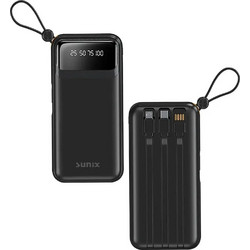 Sunix Power Bank 10000mAh με Ενσωματωμένα Καλώδια USB-C Lightning & micro USB Black 70040976