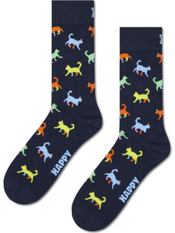 Happy Socks Kitten Love Βαμβακερές Γυναικείες Κάλτσες Μαύρες Πολύχρωμες με Σχέδια P003197-1000