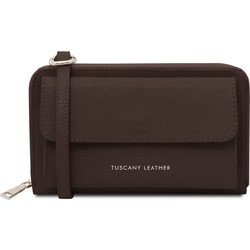 Tuscany Leather Μεγάλο Δερμάτινο Γυναικείο Πορτοφόλι με Φερμουάρ Σοκολατί TL142433