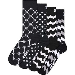 Happy Socks Ανδρικές Κάλτσες Ψηλές με Σχέδια Μαύρες 4Pack P006097