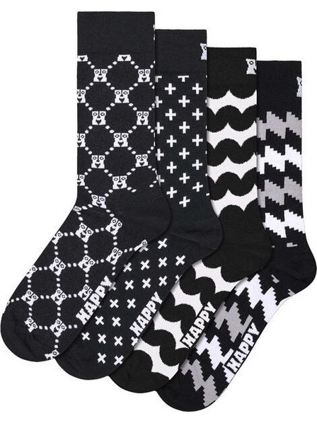 Happy Socks Ανδρικές Κάλτσες Ψηλές με Σχέδια Μαύρες 4Pack P006097