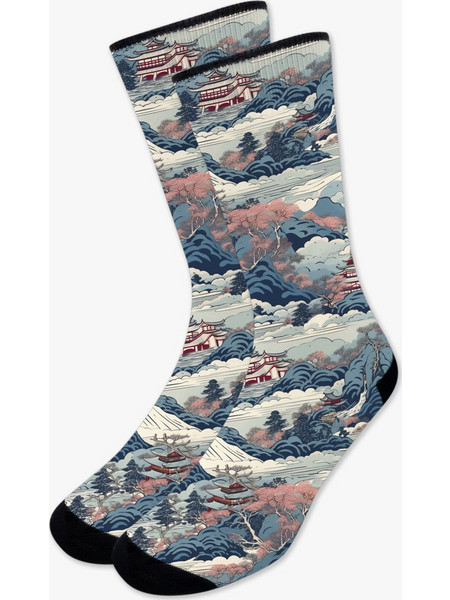 AxidWear Japanese Waves Ανδρικές Κάλτσες Ψηλές με Σχέδια Πολύχρωμες PR100-54L