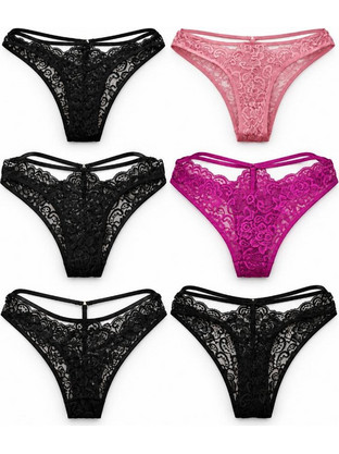 Modern Ocean Γυναικείο Sexy String με Δαντέλα Μαύρο Ροζ Φούξια 8910