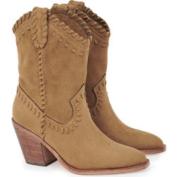 Corina Γυναικεία Μποτάκια Cowgirl Suede Μπεζ με Χοντρό Χαμηλό Τακούνι M6780