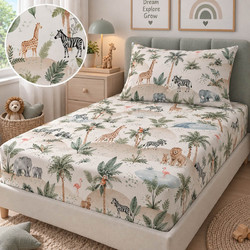 Astron Σετ Παιδικά Σεντόνια Μονά Βαμβακερά 170x260 Beyond Animals Beige 2τμχ