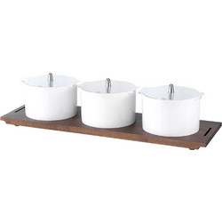 Organiser Buffet με 3x2.5lt λευκά δοχεία, διάφανα καπάκια και βάση από οξιά c56987