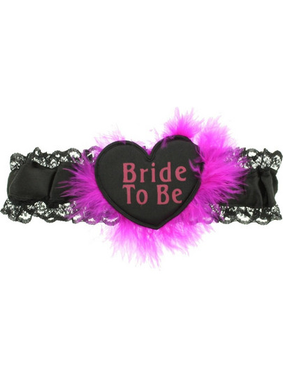 Black & Fuchia Heart Bride to Be Garters with Faux Fur
