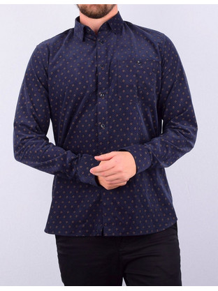 Ted Baker Ανδρικό Πουκάμισο Κοτλέ Μακρυμάνικο Slim Fit Navy Μπλε 247022