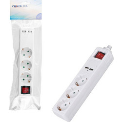 VOLTE-TEL ΠΟΛΥΠΡΙΖΟ 3 ΣΟΥΚΟ ΜΕ ΔΙΑΚΟΠΤΗ-2 USB 2.4A - ΠΑΙΔΙΚΗ ΠΡΟΣΤΑΣΙΑ (3x1.5mm) 1.5m ΑΣΠΡΟ