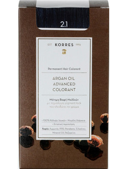 Korres Argan Oil Advanced Colorant 2.1 Μαύρο Μπλε Μόνιμη Βαφή Μαλλιών Χωρίς Αμμωνία 50ml