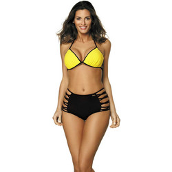 Marko Bkini Set Bikini Set Τριγωνάκι Ψηλόμεσο Μαύρο Κίτρινο M-471