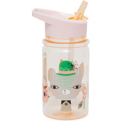 Petit Monkey Llama & Friends Παιδικό Μπουκάλι Πλαστικό BPA Free με Καλαμάκι Ροζ 360ml