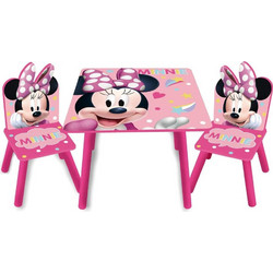 Παιδικό Σετ Τραπεζάκι με 2 Καρέκλες για παιδιά με θέμα τη Minnie Mouse, από Ξύλο MDF - Aria Trade