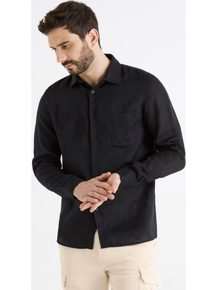 Celio Ανδρικό Πουκάμισο Μακρυμάνικο BAFLAX Black