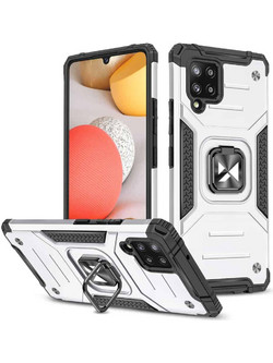Wozinsky Ring Armor Kickstand Tough Rugged Back Cover Silver (Samsung Galaxy A42)