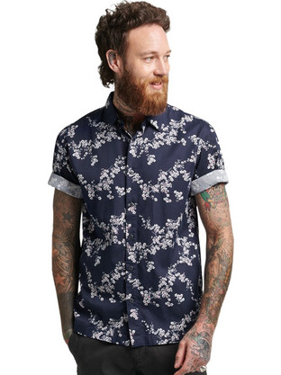 Superdry Vintage Hawaiian Ανδρικό Πουκάμισο Βαμβακερό Εμπριμέ Κοντομάνικο Κανονική Γραμμή Μπλε