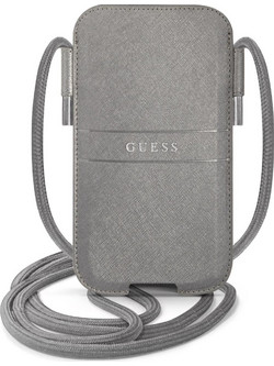 Guess Saffiano Pouch with cord Τσαντάκι κατάλληλο για smartphone Small / Medium (170x95mm) με κορδονάκι (Grey - GUPHMPSASBGR)