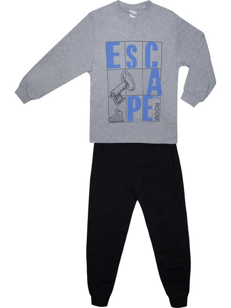Pretty Baby Escape Παιδική Πιτζάμα Βαμβακερή Χειμωνιάτικη Μαύρη Γκρι 63982