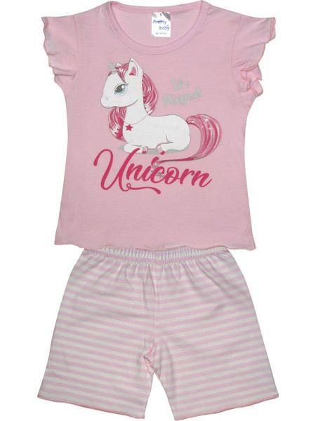 Pretty Baby Unicorn Παιδική Πιτζάμα Βαμβακερή Καλοκαιρινή Ροζ 65527-339