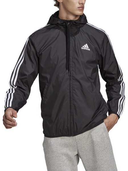 Adidas Primegreen Essentials 3-Stripes Αθλητικό Ανδρικό Μπουφάν Αντιανεμικό Μαύρο GK9026