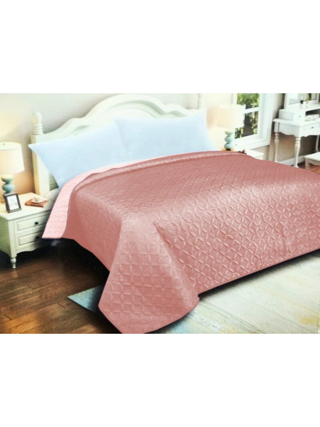 Κουβερλί Μονό Ανοικτό Ροζ-Σομόν Microfiber Διπλής Όψης Ρόμβος Γαρύφαλλο 160x240