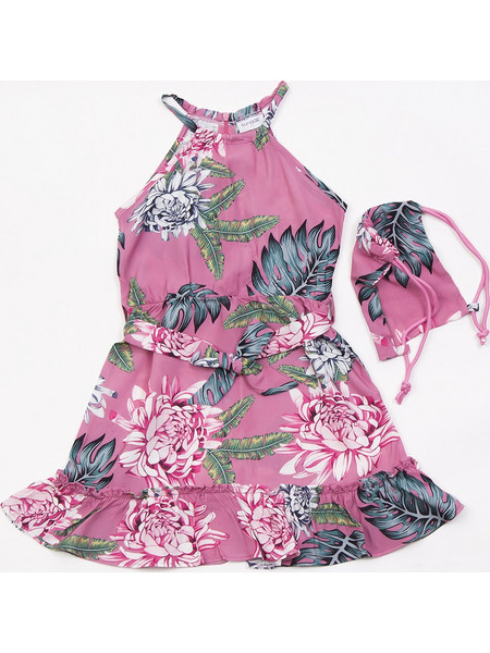 TraX Παιδικό Φόρεμα Floral Ροζ 43144