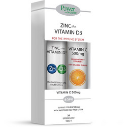 Power Health Zinc & Vitamin D3 Stevia 20s + Vitamin C 500mg 20 Αναβράζοντα Δισκία