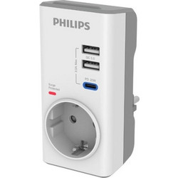 Philips CHP8010W/GRS Μονόπριζο ασφαλείας με 2USB+Type-C, 3680W, 380J
