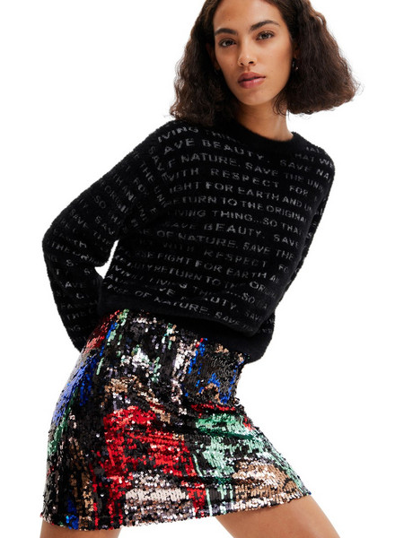 Desigual Μίνι Φούστα με Παγιέτες Ψηλόμεση Pencil 22WWFW14