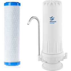 Proteas Filter PFC-WH-S 10" Μονό Φίλτρο Νερού Άνω Πάγκου 1/4" με Βρυσάκι Λευκό EW-012-0100-ECO