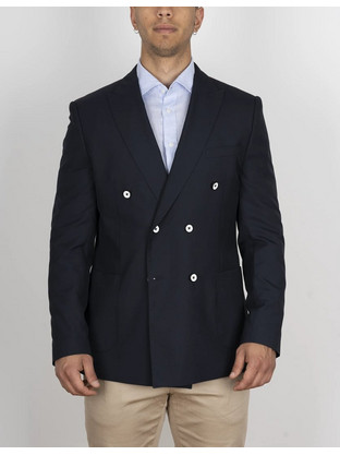 KAYAK ΣΑΚΑΚΙ blazer μπλε σταυρομονόπετο Δύο τσέπες εξωτερικές στα πλάγια , μία κάτω από το πέτο κανονικη γραμμη
