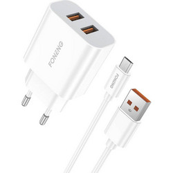 Foneng EU45 Φορτιστής με Καλώδιο Micro USB με 2 Θύρες USB-A 12W White