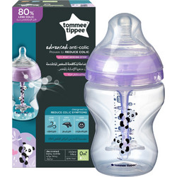 Tommee Tippee Advanced Πλαστικό Μπιμπερό με Θηλή Σιλικόνης κατά των Κολικών 0m+ Purple Panda 260ml