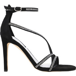 Nine West IRELYNN2 Γυναικεία Πέδιλα Suede Μαύρα με Λεπτό Ψηλό Τακούνι και Στρας